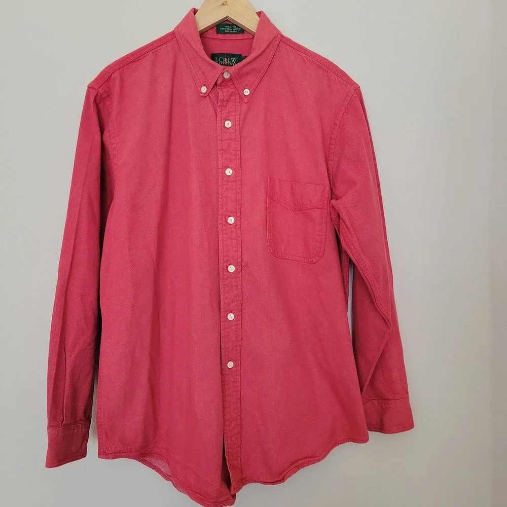 Vtg J Crew Oarsman Oxford Button Down Mens Shirt Sz L Red Heavy Cotton USA 90s